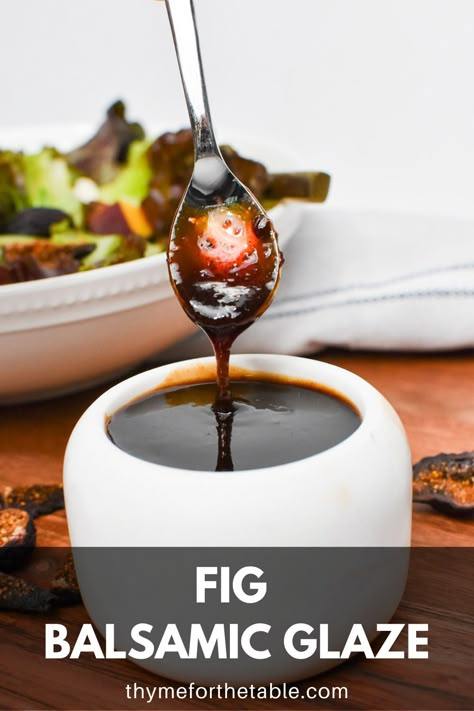 Indulge in the exquisite flavors of this homemade balsamic fig glaze recipe – the perfect fig sauce for chicken, pork, salads, and more. Elevate your dishes with this sweet and tangy condiment! Make a thick balsamic fig sweet dressing for salads. #BalsamicFigGlaze #Recipe #Condiment #Cooking #FlavorfulDishes Plum Balsamic Glaze Recipe, Fig Salmon Recipes, Balsamic Fig Jam, Balsamic Fig Sauce, Pork Loin With Fig Jam, Glaze Recipe For Meat, Fig Reduction Sauce, Fig Sauce For Pork, Fig Balsamic Glaze