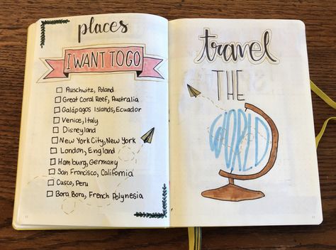 places that i want to go. my bullet journal is going well :) Bujo Places I Want To Go, Places I Want To Travel With You Scrapbook, Journal Ideas Places I Want To Go, Places To Travel Journal Page, Travel Journal First Page Ideas, Journal Places I Want To Go, Places I Want To Go Journal, Couple Notebook Ideas Journals, Places I Want To Visit Journal