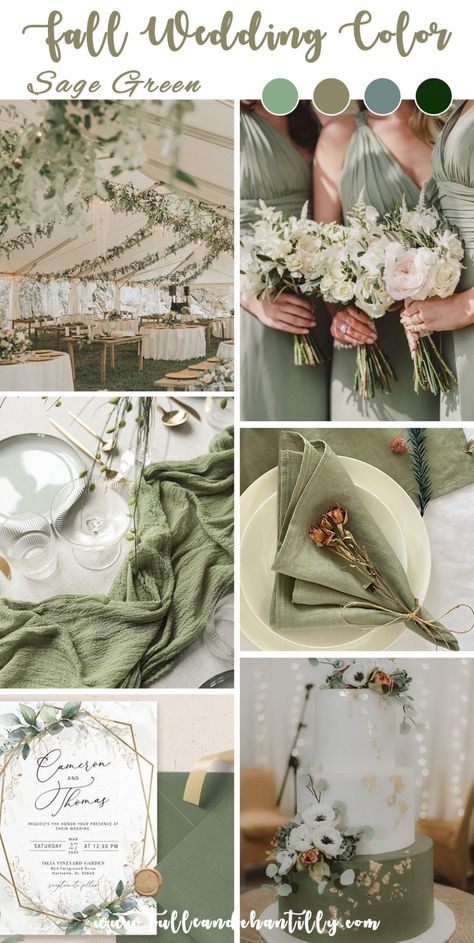 6 Gorgeous Fall Wedding Color Palettes That Will Take Your Breath Away - Tulle & Chantilly Wedding Blog Elegant Wedding Colors, Green And Gold Wedding, Sage Green Wedding Colors, Wedding Theme Color Schemes, Olive Green Weddings, Wedding Color Scheme, Wedding Color Palettes, Wedding Color Pallet, Fall Wedding Color Palette