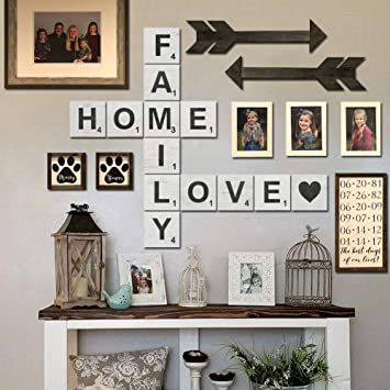 Scrabble Wall Decor, Letters For Wall, Scrabble Wall Art, Big Wall Decor, Scrabble Wall, Wooden Wall Letters, Family Room Walls, Tiles For Wall, Family Wall Decor