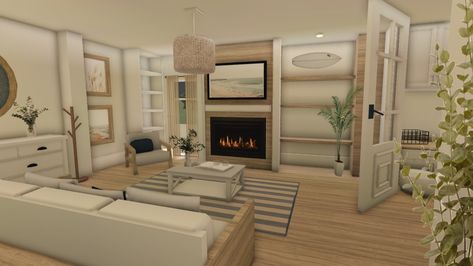 Bloxburg House Room Ideas Bedroom, Realistic Bloxburg Nursery, Bloxburg Bay Window Ideas, Bloxburg Bedroom Decor Ideas, Bloxburg House Ideas Interior Living Room, Costal Living Room Bloxburg, Bloxburg Extra Space Ideas, Mud Room Bloxburg, Coastal Living Room Bloxburg