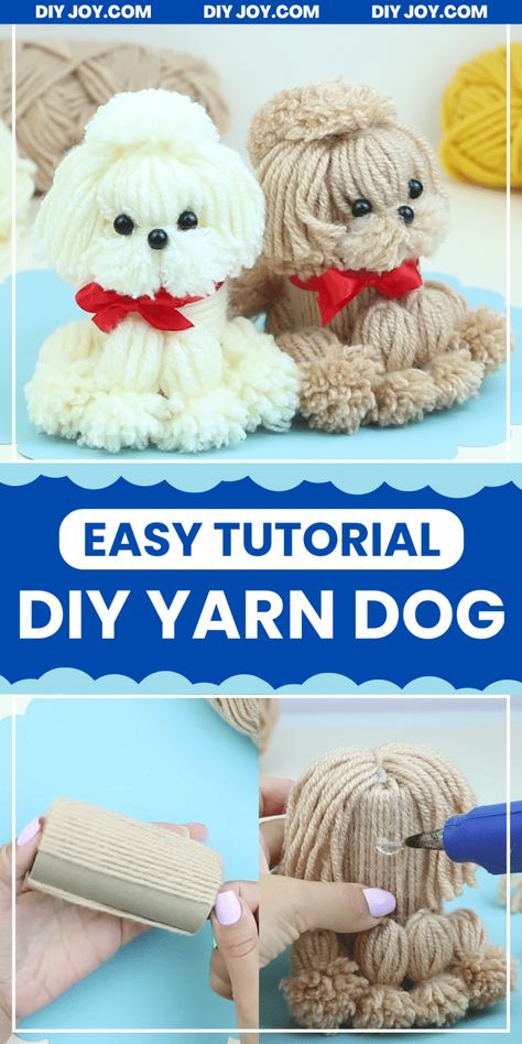 How To Make A DIY Yarn Dog Yarn Puppy Diy, Pompom Dog Diy, Dogs Made Out Of Yarn, Pom Pom Dog Diy, How To Make Yarn Dolls Simple, Easy To Make Stuffed Animals, Toilet Paper Roll Dog, Stuffed Animal Crafts, Yarn Dogs Craft