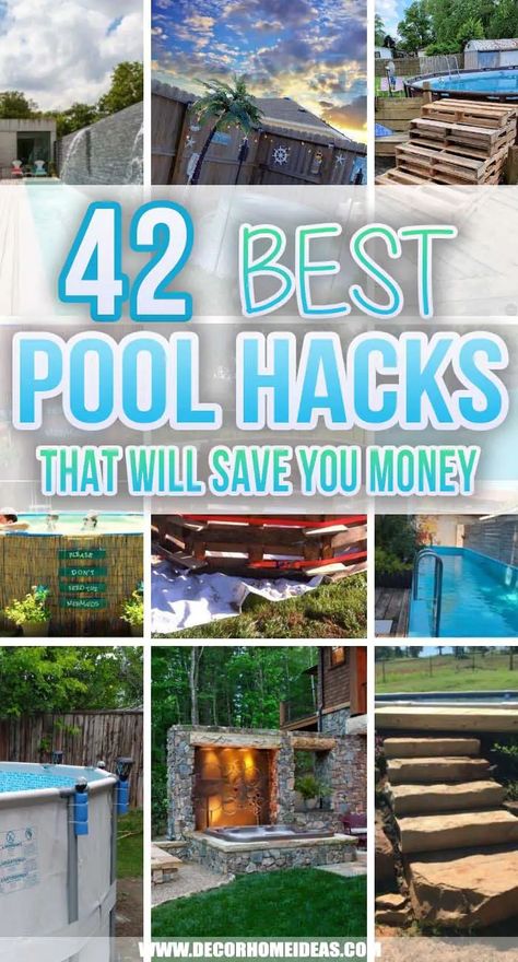 Above Ground Pool Deck Ideas On A Budget Diy, Pool Noodle Ideas For Pool, Backyard Pool Deck Ideas, Cheap Pool Decorating Ideas, Backyard Diy Pool Ideas, Backyard Pool Oasis On A Budget, Ideas For Around The Pool, Diy Small Pool Ideas On A Budget, Diy Around Pool Ideas