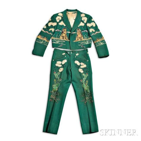 Little Jimmy Dickens Forest Green Nudie Suit | Sale Number 2955B, Lot Number 363 | Skinner Auctioneers Nudie Suit, Cocktail Dinner Party, Vintage Western Wear, Cowboy Baby, Pants Gift, Cocktail Dinner, Antiques Jewelry, Wedding Cocktail, Cotton Coat