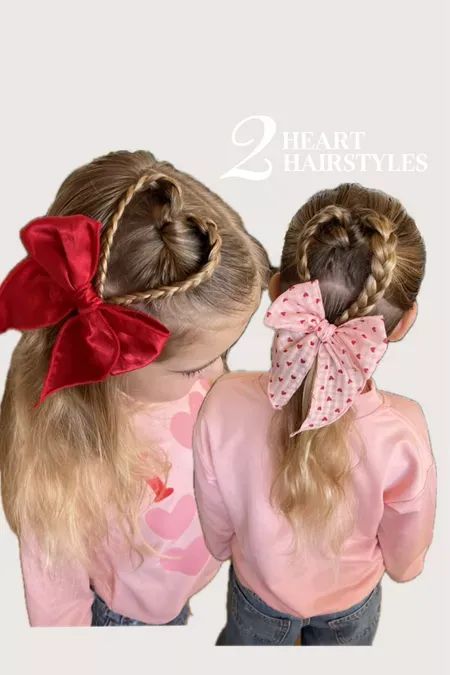 2 cute heart hairstyles to try for Valentine’s Day! We love a braided hairstyle. Tap to shop all of the hair bows and hair products that we used for this hairstyle! Valentines Hair Ideas For Kids, Valentines Hair Toddler, Toddler Valentine Hairstyles, Heart Toddler Hair, Valentines Girl Hairstyles, Girls Valentines Hair, Girl Heart Hairstyles, Toddler Heart Hairstyles Girl, Girls Valentines Hairstyles