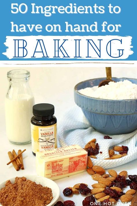 Baking Essentials Ingredients, Baking Ingredients List, Baked Good Ideas, Yummy Dinner Recipes, Stock Your Pantry, Baking Secrets, Baking 101, Baking Products, Baking Items