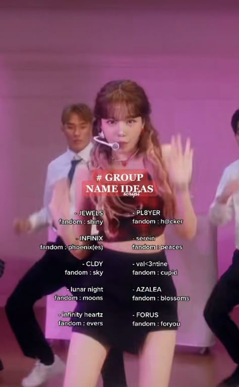 Rp Ideas 3 People, Anime Group Names Ideas, K-pop Group Names, Y2k Group Names, Kpop Group Ideas Name, Kpop Entertainment Name Ideas, Kpop Group Ideas Logo, Idol Name Ideas, Kpop Gg Name Ideas