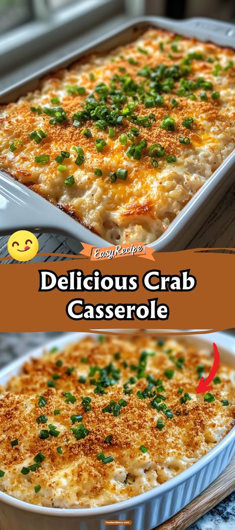 Indulge in the rich and creamy flavors of Crab Casserole, a luxurious blend of tender crab meat, cheese, and herbs baked to golden perfection. This elegant dish is perfect for special occasions or as a comforting weeknight treat. Enjoy the delicate flavors that make every bite a seafood delight. #CrabCasserole #SeafoodDinner #GourmetMeal Crab Souffle Recipes, Seafood Mac And Cheese Crab Meat, Crab Casserole Recipes Dinners, Crab Brunch Casserole, Seafood Bake Casserole, Crab Recipes For Dinner, Shrimp And Crab Bake, Recipes For Canned Crab Meat, Baked Crab Casserole