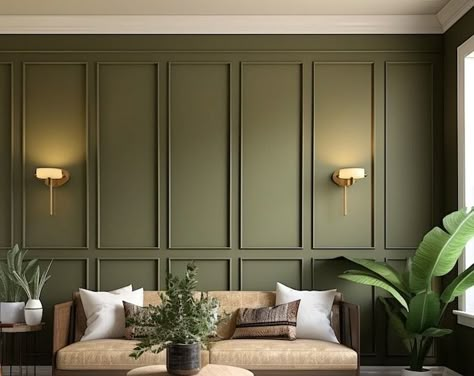 Sherwin Williams Clary Sage Palette, Complementary Whole House Paint Colors, Sage Green Color Palette, Coastal House Color Scheme - Etsy Wainscoting Kits, Wall Molding Design, White Wall Paneling, Wall Panel Molding, Wall Moulding, Wainscoting Panels, Wall Trim, Green Walls, Wall Molding