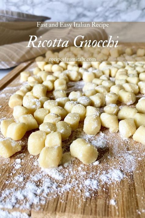 Ricotta gnocchi are ready in just 15 minutes! Just mix fresh ricotta cheese, eggs, Parmigiano and flour, then follow our step-by-step recipe on how to cut, cook and store ricotta gnocchi! Ricotta Gnocchi are just plain dumplings made with fresh ricotta cheese but without potatoes. They are a delicious and an easy alternative to the classic Potato Gnocchi recipe, but much faster to make. Homemade Ricotta Gnocchi, Recipes Using Ricotta Cheese, Recipe Using Ricotta, Gnocchi Recipes Easy, Gnocchi Recipes Homemade, Ricotta Cheese Recipes, Fresh Ricotta, Homemade Ricotta, Ricotta Gnocchi