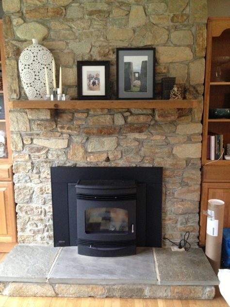 Fireplace evolution: why we chose a pellet stove Pellet Fireplace Insert, Pellet Stove Fireplace, Pellet Stove Hearth, Wood Burning Stove Insert, Wood Stove Insert, Rv Wood Stove, Pellet Stove Ideas, Pellet Fireplace, Stove Wall