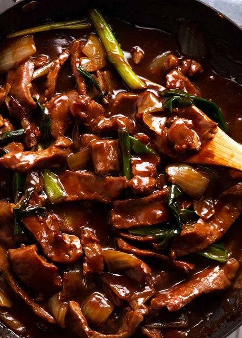 Mongolian Lamb | Recipe Tin Eats ~ The Aussie version is briefly stir-fried rather than deep-fried, sauce uses five-spice powder.  Sauce for 12 oz meat: 1½ tsp sambal oelak or sriracha, 3 Tbsp hoisin sauce, 2 tsp dark soy sauce, 1 tsp light soy sauce, 2 Tbsp Chinese cooking wine, ¼ tsp Chinese five spice powder, ¾ cup water, 2 tsp cornstarch, 1 tsp sesame oil. #pork #beef #Asian_style Mongolian Lamb Recipe, Mongolian Recipes, Lamb Backstrap, Lamb Marinade, Lamb Sauce, Lamb Steaks, Chinese Stir Fry, Chinese Cooking Wine, Mongolian Lamb