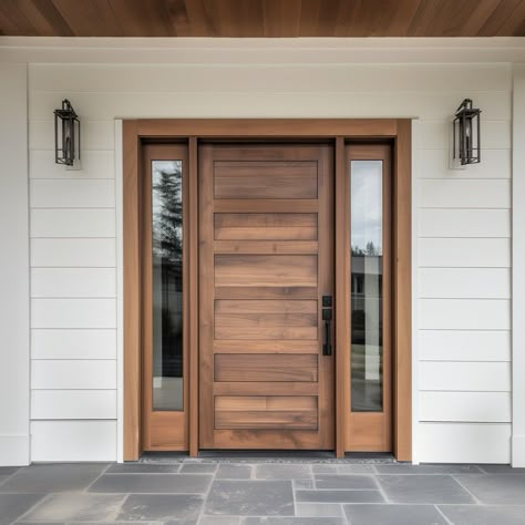 Rustic Front Door Decor, Front Door Designs, Solid Wood Front Door, Unique Front Doors, Front Door Inspiration, Rustic Front Door, Front Door Lighting, Fiberglass Front Door, Beautiful Front Doors