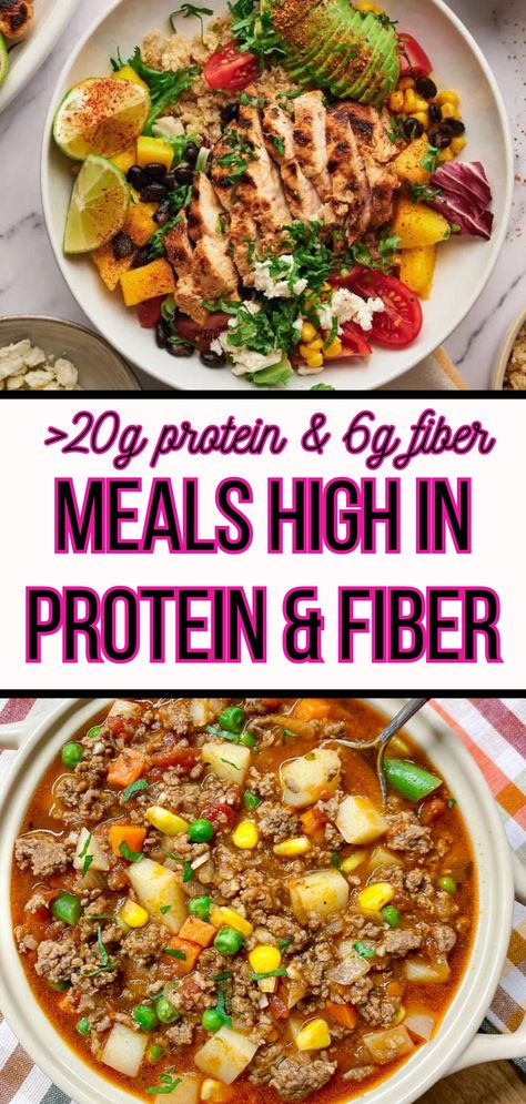 High In Protein Foods Meals, Protein Fibre Meals, Yummy High Fiber Meals, High Fiber Whole Foods, Easy High Protein Fiber Meals, Hypoglycemic Diet Plan Meals, High Fiber Supper Ideas, Plexus Recipes Meals, Meals With High Fiber