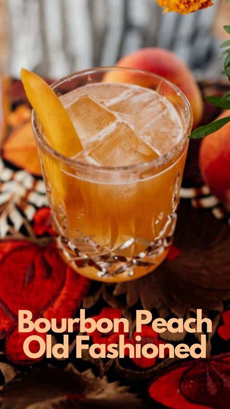 The Bourbon Peach Old-Fashioned is a modern twist on a classic cocktail that exudes sophistication and depth. With the infusion of peach into the bourbon, this cocktail offers a harmonious marriage of fruity sweetness and oak-aged warmth. The brown sugar adds a rich caramel note, while the orange and lemon juices provide a citrus zing. #BourbonPeachOldFashioned Peach And Bourbon Cocktail, Bourbon Signature Cocktail, Peach Old Fashioned, Best Old Fashioned Recipes Cocktail, Peach Old Fashioned Cocktail, Brown Sugar Old Fashioned Cocktail, Peach Whiskey Cocktails, Orange Bourbon Cocktail, Peach Bourbon Cocktail