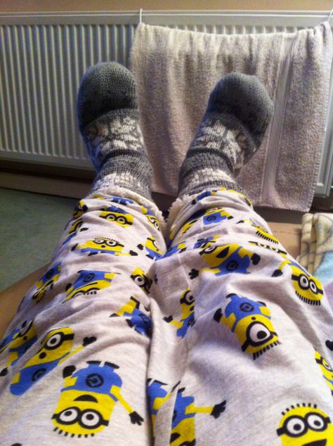 Minion pjs with amazing fuzzy Christmas socks Fuzzy Pjs Aesthetic, Fuzzy Christmas Pants, Minion Pajama Pants, Fuzzy Pajama Pants Aesthetic, Cute Pjs Pants, Fuzzy Pjs, Funny Pjs, Fuzzy Pj Pants, Funny Pajamas