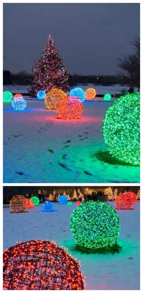 Christmas Light Balls, Diy String Lights, Healthier Alternatives, Diy Christmas Lights, Christmas Light Installation, Hanging Christmas Lights, Outdoor Trees, Christmas Light Displays, Christmas Yard