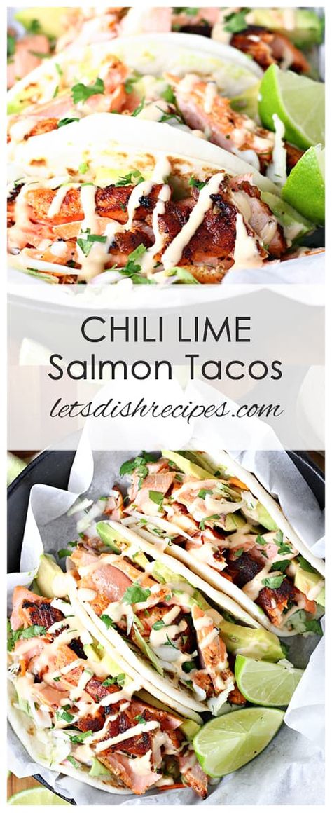 Mediterranean Seafood Recipes, Chinese Tacos, Salmon Hash Recipe, Seafood Taco, Seafood Tacos, Chili Lime Salmon, Tacos Recipes, Recipe Salmon, Salmon Tacos