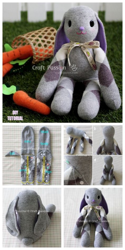 DIY Adorable Long Ear Sock Bunny Free Sew Pattern & Tutorial Sock Animals Diy, Diy Sock Toys, Socks Ideas, Sock Bunny, Sock Doll, Sock Dolls, Sock Toys, Diy Socks, Sock Crafts