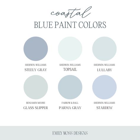 Coastal Blue Paint Colors — Emily Moss Designs Coastal Blue Paint Colors, Coastal Blue Paint, Robins Egg Blue Paint, Baby Blue Paint, Blue Bedroom Paint, Light Blue Paint Colors, Light Blue Paint, Coastal Paint Colors, Coastal Paint