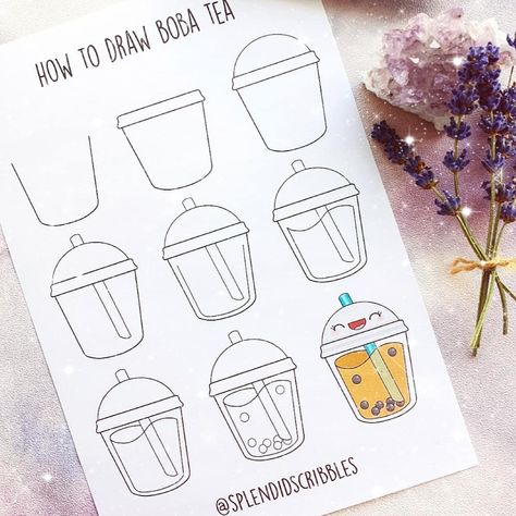 Splendid Scribbles on Instagram: “Have you ever tried bubble tea before? I never have, but it looks delicious 😋 . . . . . #howto #howtodraw #howtodoodle #learntodraw…” Drawing Ideas Easy For Teens, Trin For Trin Tegning, Beautiful Dawn, Doodle Art For Beginners, Studera Motivation, How To Doodle, Arte Doodle, Desain Quilling, Doodle Art Journals