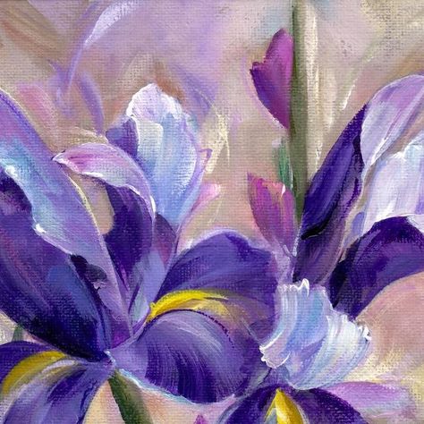 Iris Paintings, Irises Painting, Flower Acrylic Painting, Flowers Oil Painting, Iris Painting, Flower Acrylic, Acrylic Painting Flowers, Iris Flower, Purple Iris