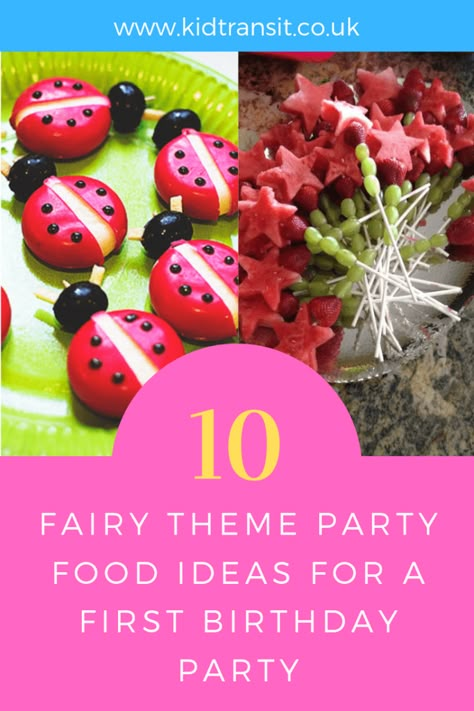 How to create 10 party food and drink ideas for a fairy theme first birthday party. Fairy Picnic Ideas, Daisy Themed Birthday Party Food, Fairy Party Food Ideas For Kids, Fairy Birthday Party Food Ideas, Enchanted Fairy Birthday Party Ideas, Fairy Garden Theme Party Food, Food Ideas For 1st Birthday Party, First Birthday Party Foods, Fairy First Birthday Food Ideas