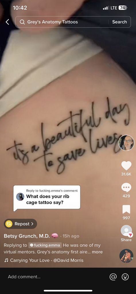 It’s A Beautiful Day To Save Lives Tattoo, Greys Anatomy Tattoo, Anatomy Tattoo, Beautiful Day To Save Lives, Elegant Tattoos, Save Life, A Beautiful Day, Life Tattoos, Greys Anatomy