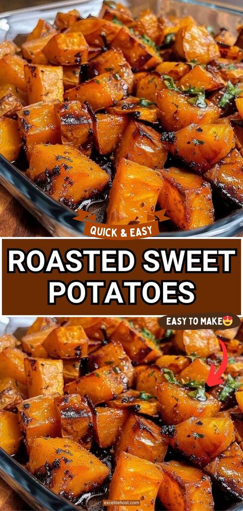 Ingredients: 4 medium sweet potatoes, peeled and cut into 1-inch cubes 2 tablespoons olive oil 1 teaspoon salt 1/2 teaspoon black pepper 1 teaspoon garlic Honey Roasted Sweet Potatoes, Potato Recipes Healthy, Sweet Potato Oven, Sweet Potato Side Dish, Sweet Potato Recipes Roasted, Sweet Potato Sides, Sweet Potato Dishes, Sweet Potato Recipes Healthy, Cubed Sweet Potatoes