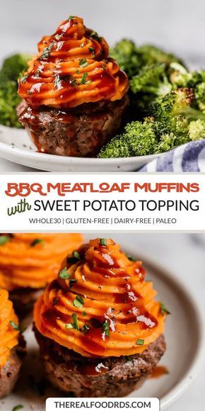 Potato Bbq, Gluten Free Meatloaf Recipe, Gluten Free Meatloaf, Sweet Potato Toppings, Bbq Meatloaf, Meatloaf Muffins, Whole30 Dinner Recipes, Cake Cooking, Whole30 Dinners