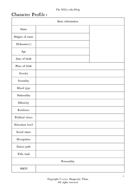 Character profile template pdf download on The Will-o'-the-Wisp Shifting Profile Template, Characters Profile Template, Character Bio Template Writing, How To Write A Character Profile, Detailed Character Profile Template, Character Profile Template Writing, Character Template Sheet, Character Template Writing, My Profile Template