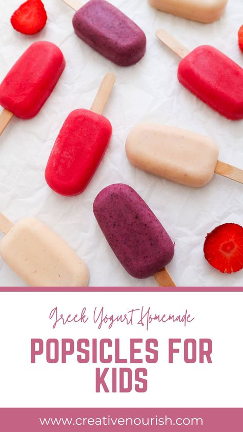 There's something magical about a homemade popsicle during hot summer days, especially when they're packed with nutritious ingredients like yogurt and fresh fruits. These Homemade Greek Yogurt Popsicles for Kids are not only delicious but also a breeze to make, offering a healthy alternative to store-bought treats. Healthy Kids Popsicle Recipes, Greek Yogurt Popsicles Kids, Homemade Fruit Popsicles Healthy, Toddler Popsicle Recipes, Yogurt Popsicles For Kids, Homemade Popsicles For Kids, Daycare Recipes, Homemade Popsicles Healthy, Greek Yogurt Popsicles