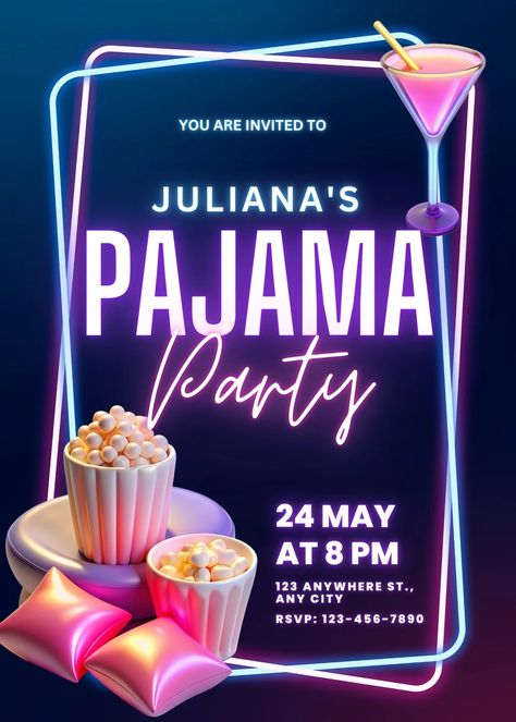 Шаблони Pajamas Party Theme, Movie Night Pajama Party, Pajama Party Invitations Template, Pj Party Invitations, Pj Birthday Party For Adults, Pyjama Party Ideas Adults, Adult Sleepover Party Ideas, Birthday Pj Party, Adult Pj Party