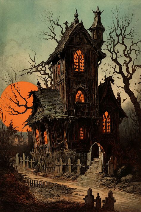 Haunted House Pictures, Haunted House Clipart, Helloween Wallpaper, Vintage Halloween Art, Victorian Gothic Style, Days Until Halloween, Creepy Houses, House Clipart, Spooky House