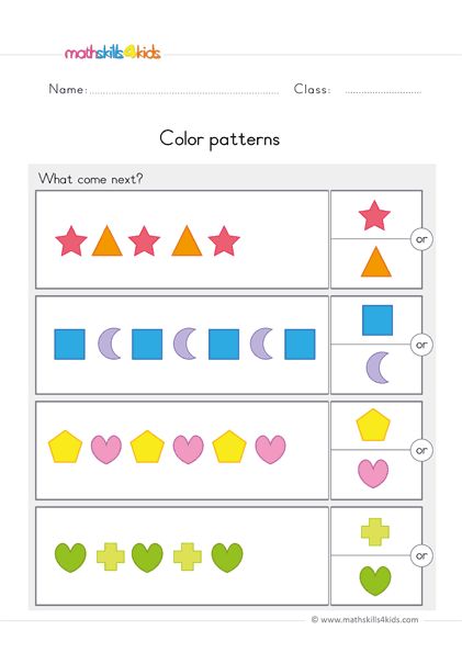 Preschool Pattern Worksheets, Pattern Worksheets For Kindergarten, Patterning Kindergarten, Preschool Patterns, Worksheet Kindergarten, Math Patterns, Pattern Worksheet, Math Activities For Kids, Pattern Activities