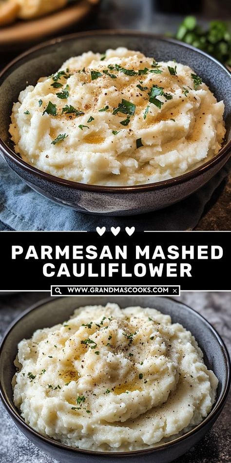 A rich, creamy mashed cauliflower dish with Parmesan cheese and herbs. Perfect for low-carb diets and packed with taste! Roasted Mashed Cauliflower, Creamy Riced Cauliflower Recipes, Best Mashed Cauliflower Recipe, Pioneer Woman Mashed Cauliflower, Creamy Cauliflower Mash, Mashed Potato Substitute Low Carb, Cheesy Cauliflower Mash, Creamy Vegetable Recipes, Leftover Cauliflower Recipes