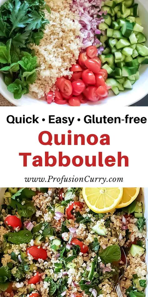 Quinoa tabouli is a variation of the traditional Middle Eastern tabouli salad. In quinoa tabouli, the bulgur wheat is replaced with quinoa, a nutritious pseudo-cereal that is gluten-free and rich in protein, fiber, vitamins, and minerals. Tabuli Salad Quinoa, Quinoa Tabule Salad, Gluten Free Tabouli Salad, Quinoa Tabouli Salad, Tabouli Salad Traditional, Tabuli Salad, Easy Work Lunches, Quinoa Tabouli, Diet Salads