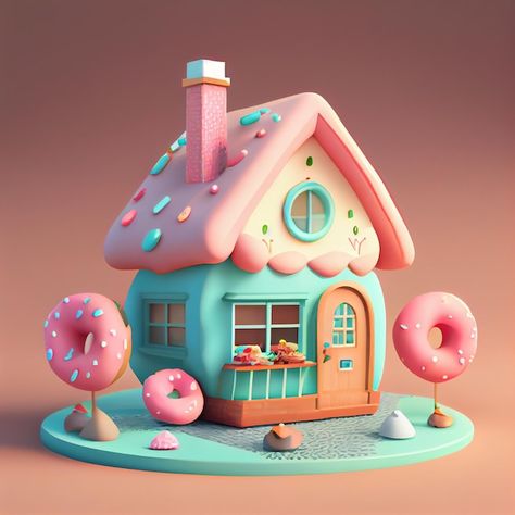 Candy House Illustration, Background Candy, Kawaii House, Kawaii Chocolate, Background House, Candy Background, Chocolate House, Props Concept, House Cartoon