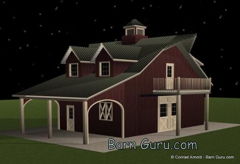 Barn Plans -2 Stall Horse Barn - With Living Quarters Horse Barn With Apartment, Barn With Living Quarters Upstairs, Barn Apartment Plans, Barn With Apartment, Pole Barn Ideas, Barn With Living Quarters, Barn Apartment, Horse Barn Plans, Horse Barn Ideas