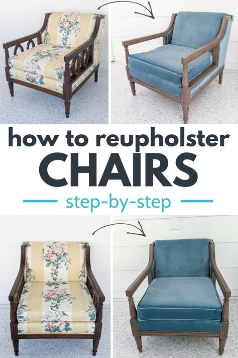 Reupholster Chair Diy, Reupholstering Furniture, Diy Furniture Upholstery, Furniture Reupholstery, Furniture Remodeling, Reupholster Chair, Reupholster Furniture, Upholstery Diy, Diy Furniture Renovation