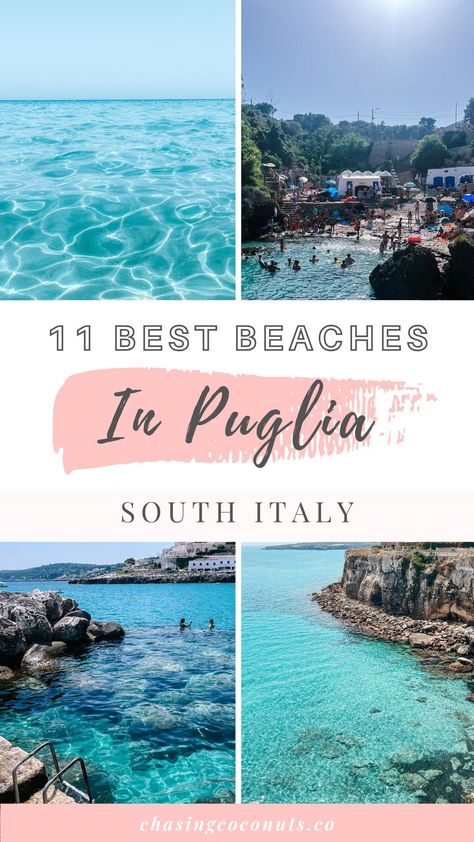 Discover 11 of the best beaches in Puglia. These are the most beautiful spots in the Salento and Bari regions of South Italy to save for your next European summer trip. #puglia #bestbeaches #italy #southitaly Puglia Instagram Spots, Best Beaches Italy, Salento Italy, Beaches In Italy, South Of Italy, South Italy, Bari Italy, Puglia Beaches, Italian Vacation