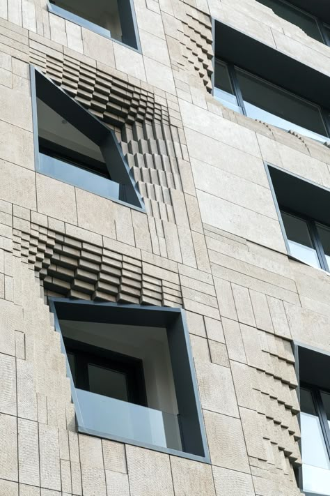 Softstone mid-rise office building in Te|Office Modern Office Building, Building Skin, Retail Facade, Facade Architecture Design, Concrete Facade, Architecture Facade, Stone Facade, Parametric Architecture, Tehran Iran