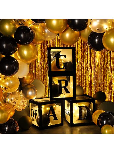 Grad Balloon Boxes 2023,Graduation Party Decoration Ballons,4pcs Grad Balloons Boxes,40pcs Black Gold Balloons for High School College Graduation Party Favors Black And Gold Grad Party, College Graduation Party Favors, Grad Balloons, Boys High School Graduation Party, High School Grad Party, Gold Graduation Decorations, Black And Gold Graduation, Black And Gold Party Decorations, Balloon Boxes