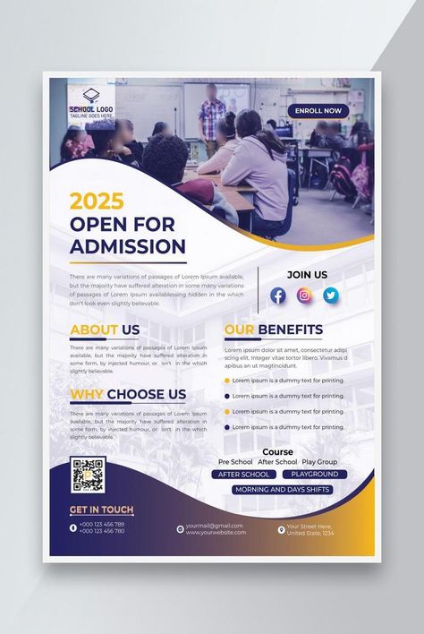 A4 Poster Design, Education Poster Creative, Pamplet Layout Design, Education Brochure Design, Professional Poster Design, School Pamphlet, Informative Poster, University Poster, School Prospectus