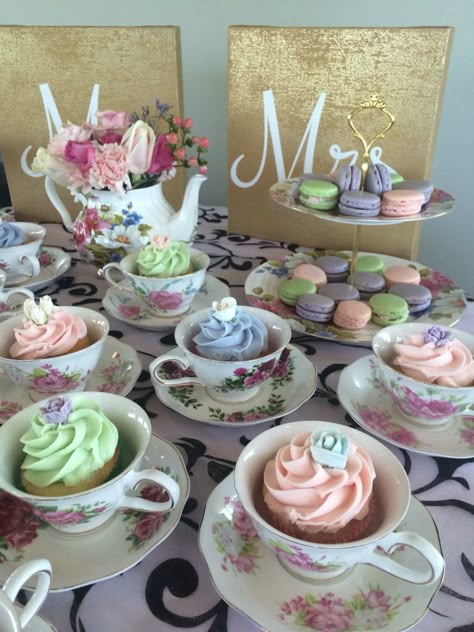 Tea Party Bridal Shower Ideas Cake, Cupcakes In Tea Cups, Tea Cup Bridal Shower Favors, Tea Party Theme Wedding, Tea Party Themes For Women, Tea Time Bridal Shower Ideas, Outdoor Tea Party Ideas For Adults, Mother’s Day Tea Party, Bridal Tea Party Outfit