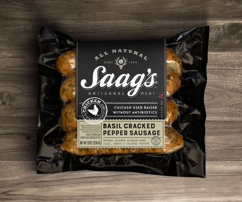 Saag's Artisan Meats on Packaging of the World - Creative Package Design Gallery #packagingandlabeldesign #packaging #and #label #design Meat Branding, Meal Packaging, Sausages Packaging, Frozen Food Packaging, Brand Packaging Design, Meat Packing, Chicken Apple Sausage, Premium Meat, Creative Package Design