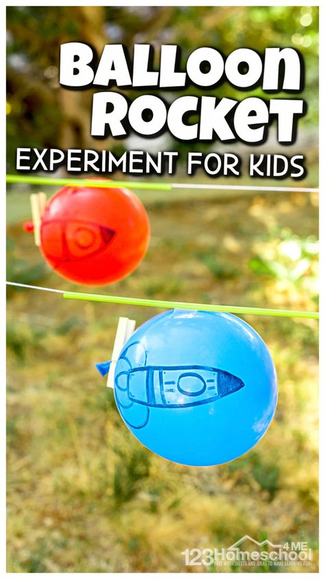 Ballon Science Experiments, Science Experiment Elementary, Transport Science Experiment, Balloon Rocket Science Experiment, Balloon Racers Science, Ballon Rocket Experiment, Balloon Rocket Race, Physics For Preschoolers, 2nd Grade Stem Projects