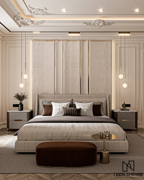 Neo Classical Bedroom, New Classic Bedroom, Modern Classic Bedroom, Classic Interior Design Luxury, Classical Bedroom, Bedroom Design Luxury, Classic Bedroom Design, Bedroom Design Modern, Aesthetic Interior Design