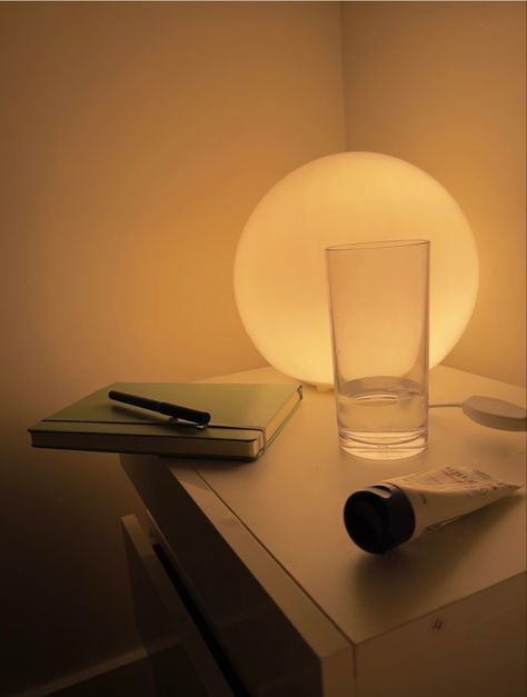 Nightstand Photography, Night Table Aesthetic, Bed Side Table Lamps, Cloud Bedroom, Beside Lamp, Bed Stand, Water In The Morning, Bed Lamp, Room Mood Board