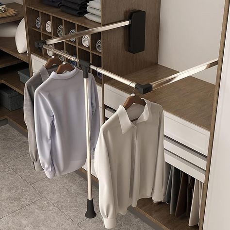 Dremdo Pull Down Wardrobe Rail Heavy Duty Closet Pull Down Rods for Hanging Clothes, Wall Or Panel Mounted Frame, Space Saving Shelf Rack for Storage System Bedroom Cloakroom,Silver,115~150cm Pull Down Closet Rod, Pull Down Closet, Bar Closet, Pull Down Shelf, Clothes Bar, Save Closet Space, Space Saving Shelves, Wardrobe Rail, Pants Hangers